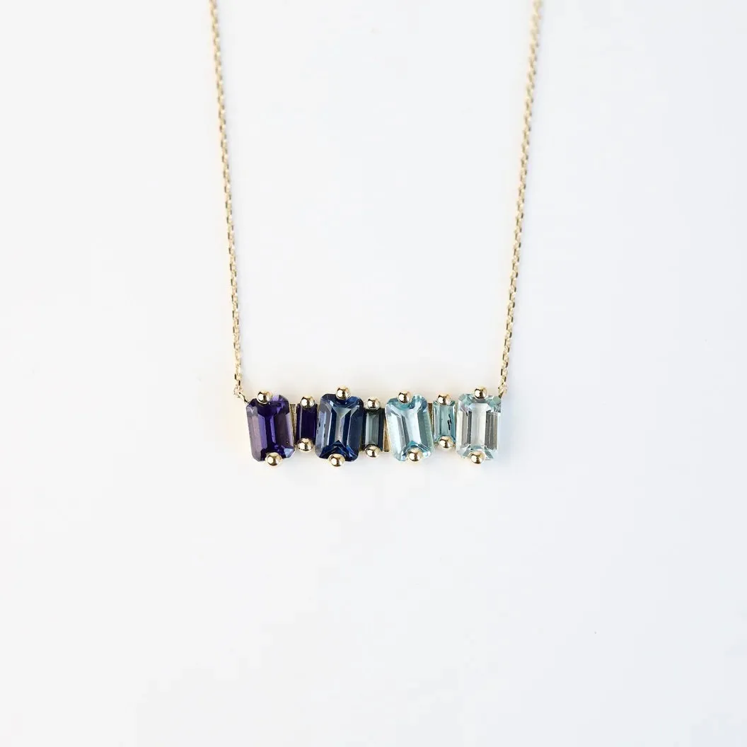 14K YELLOW GOLD BLUE TOPAZ FIRECRACKER NECKLACE