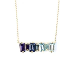 14K YELLOW GOLD BLUE TOPAZ FIRECRACKER NECKLACE