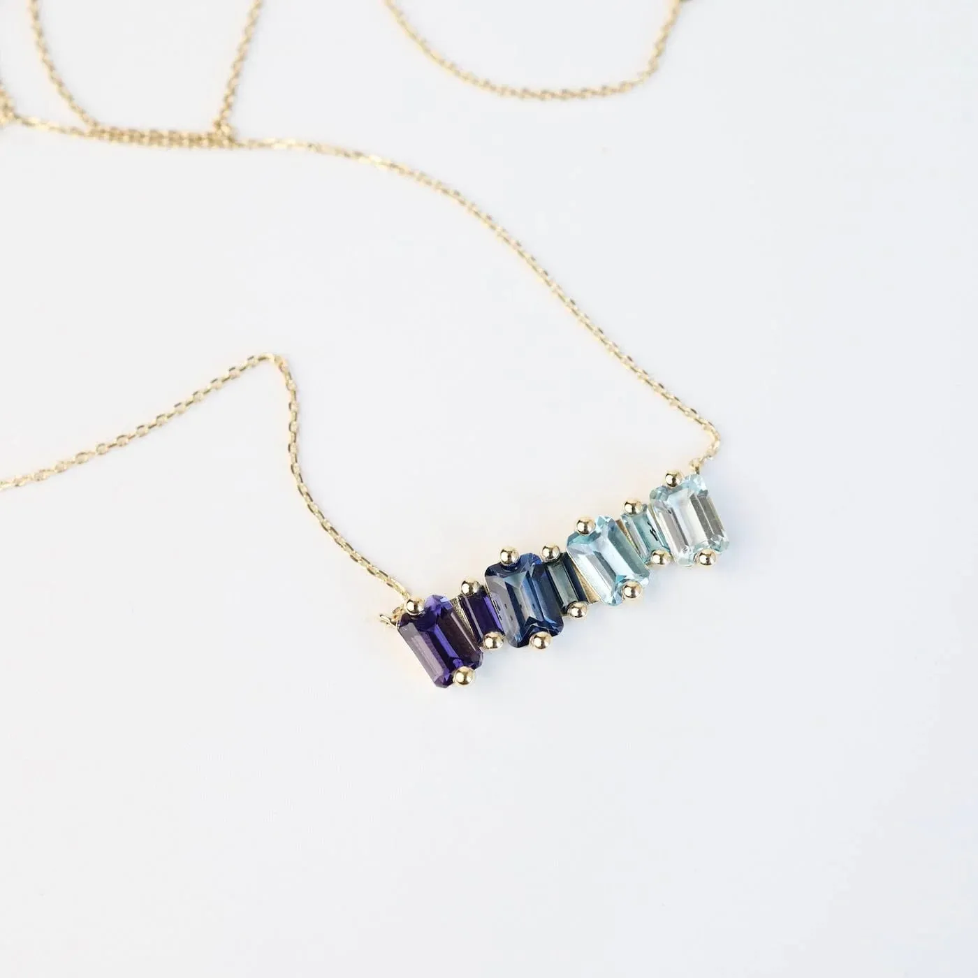 14K YELLOW GOLD BLUE TOPAZ FIRECRACKER NECKLACE