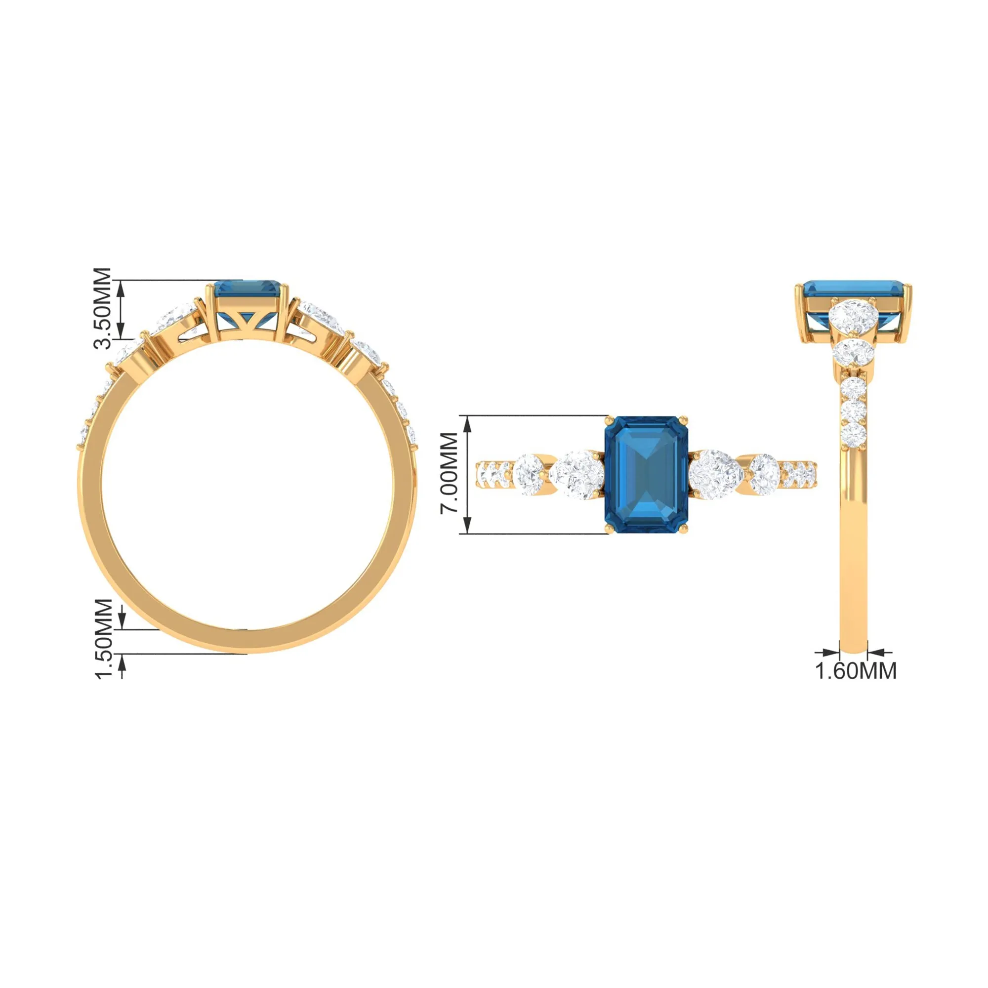 1.75 CT Classic London Blue Topaz and Diamond Ring