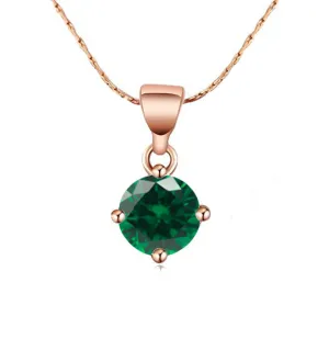 18K Rose Gold 1/2 Carat Created Emerald Round Stud Necklace Plated 18 inch