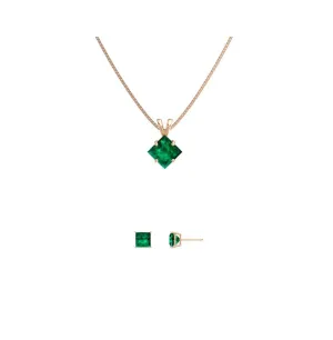 18K Rose Gold 1/2ct Emerald Square 18 Inch Necklace and Earrings Set Plated