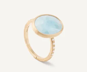 18K Yellow Gold Aquamarine Ring with Diamond Pavé Shank