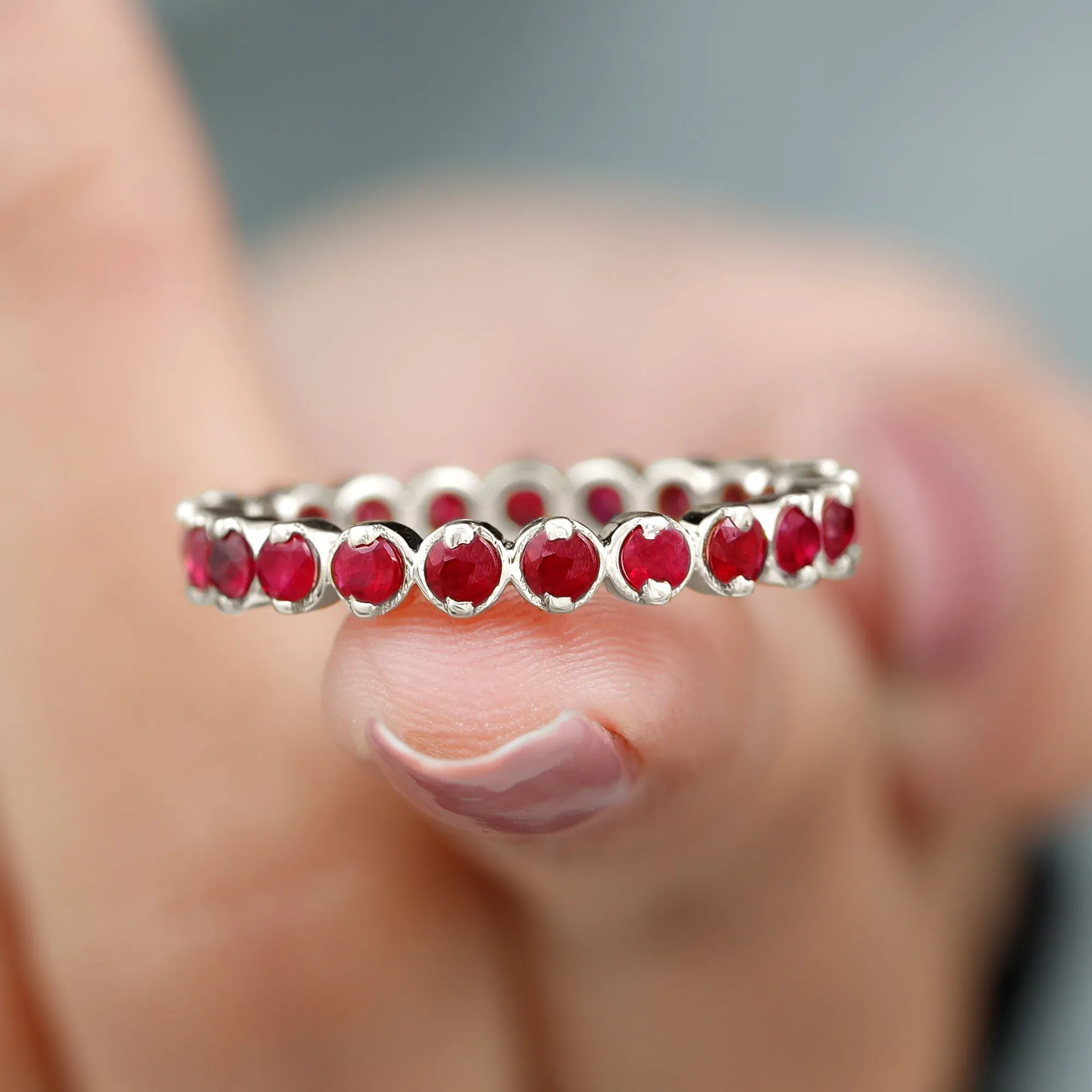 2 CT Bezel Set Ruby Full Eternity Stackable Ring