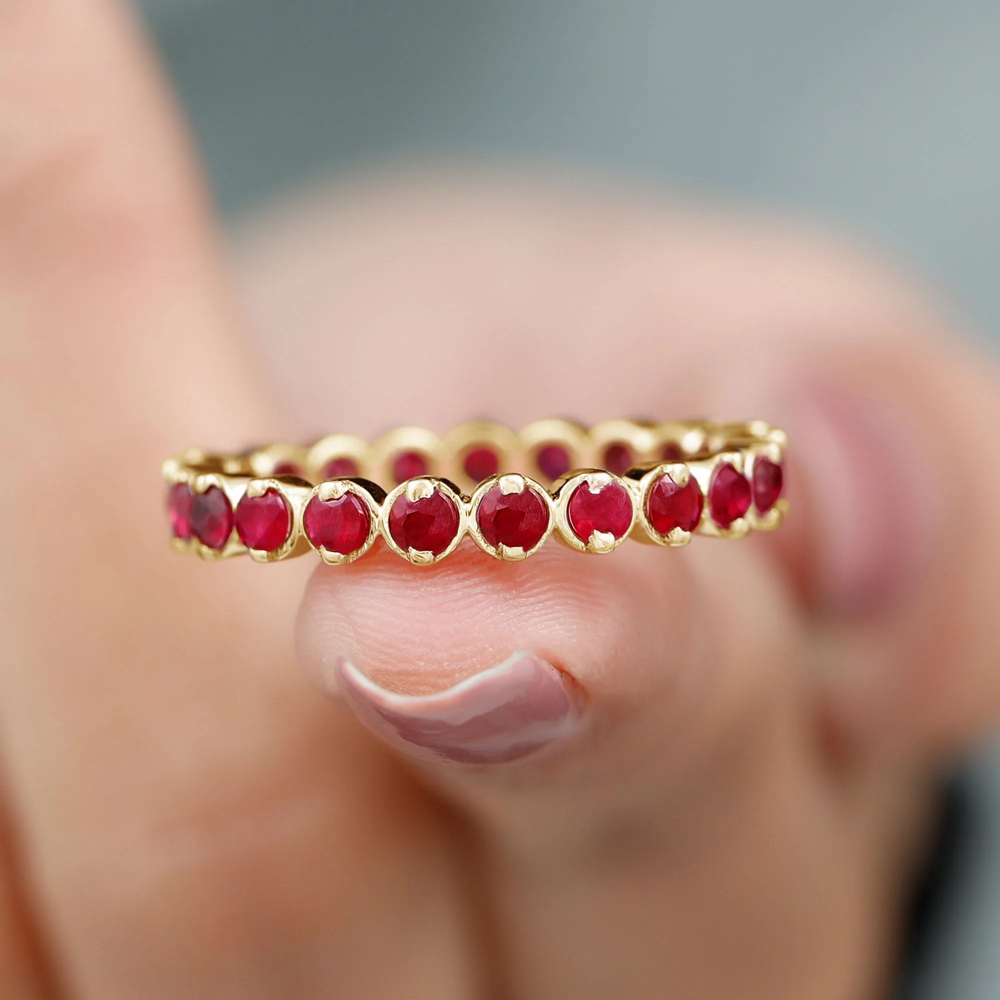 2 CT Bezel Set Ruby Full Eternity Stackable Ring