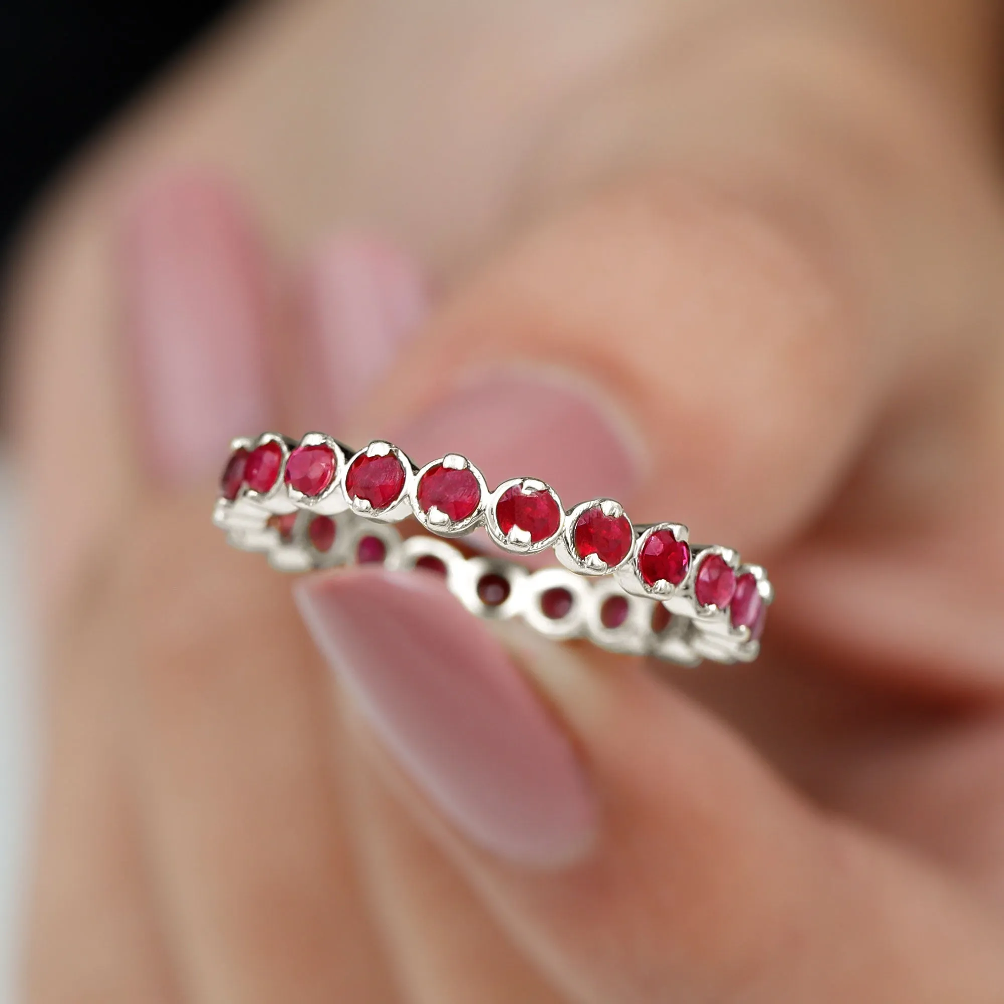 2 CT Bezel Set Ruby Full Eternity Stackable Ring