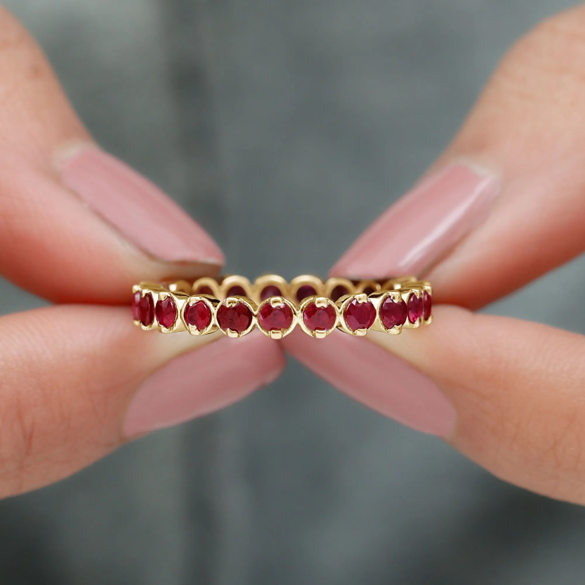 2 CT Bezel Set Ruby Full Eternity Stackable Ring