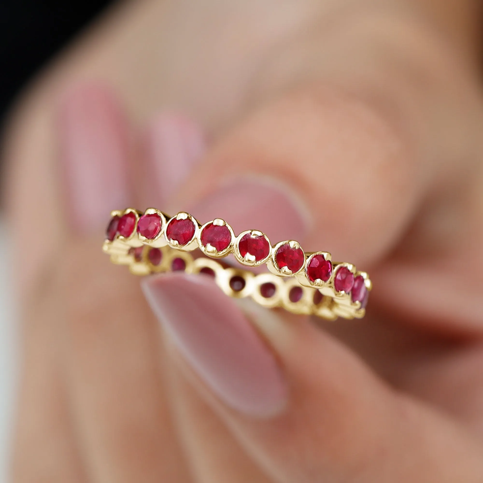 2 CT Bezel Set Ruby Full Eternity Stackable Ring