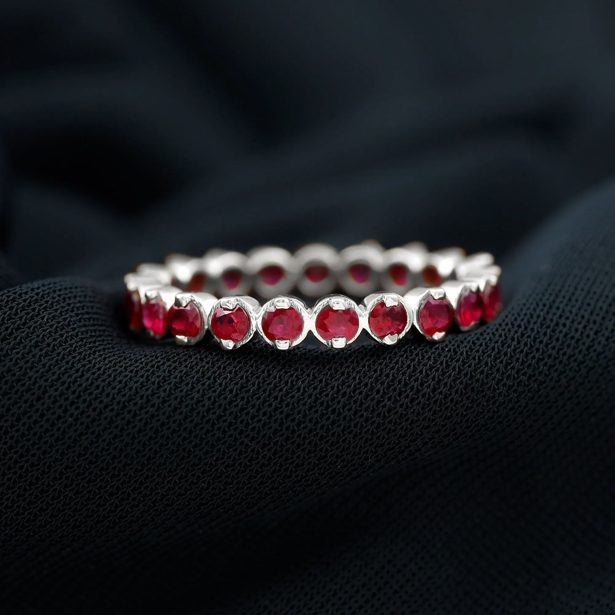 2 CT Bezel Set Ruby Full Eternity Stackable Ring