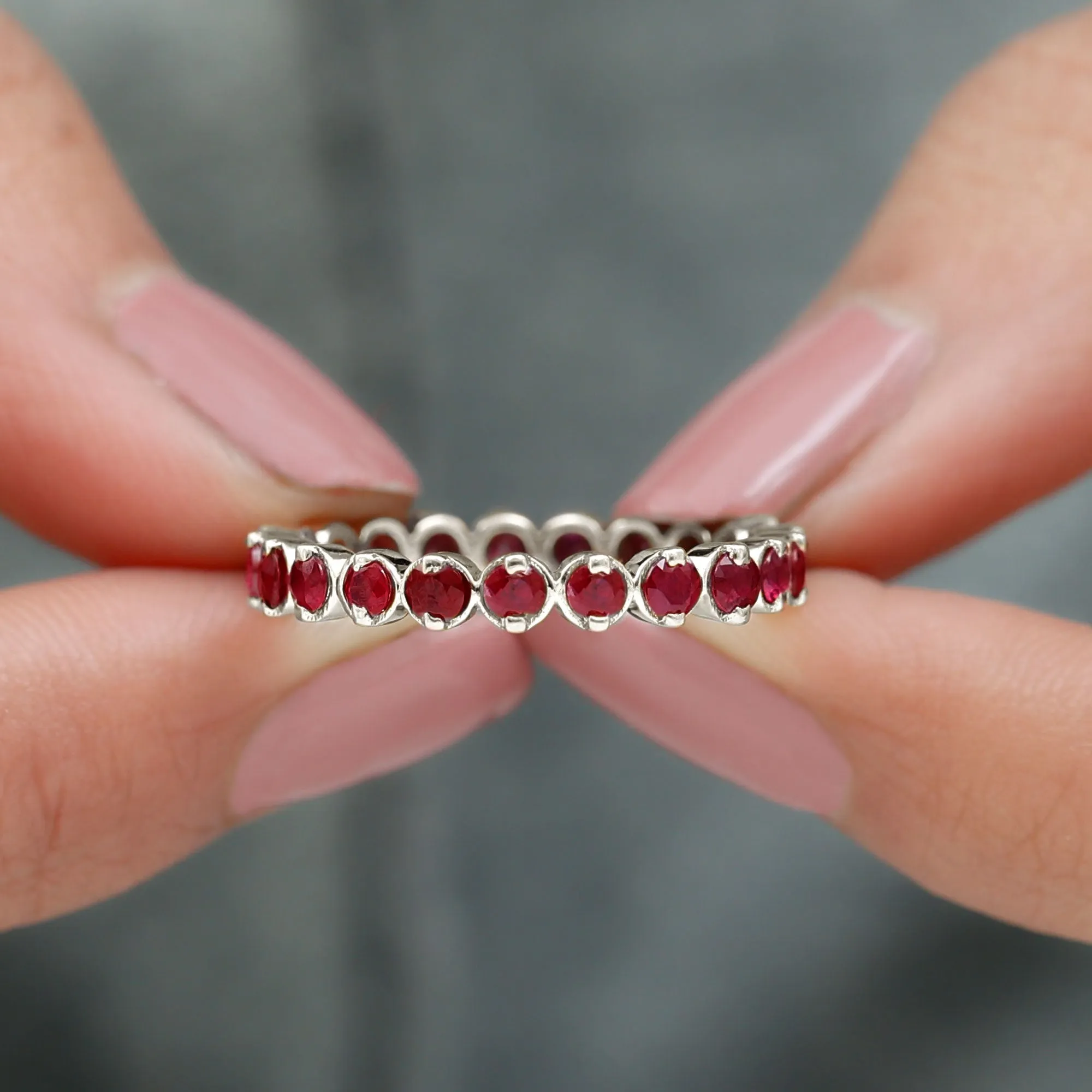 2 CT Bezel Set Ruby Full Eternity Stackable Ring