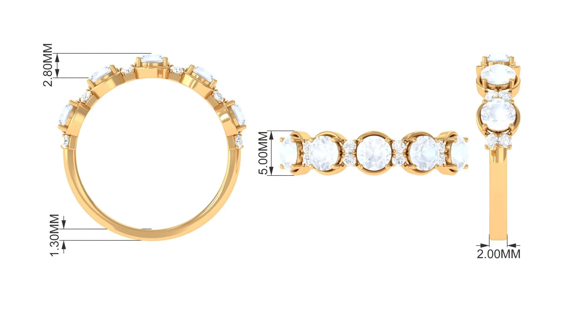 2 CT Genuine Moonstone and Diamond Half Eternity Ring
