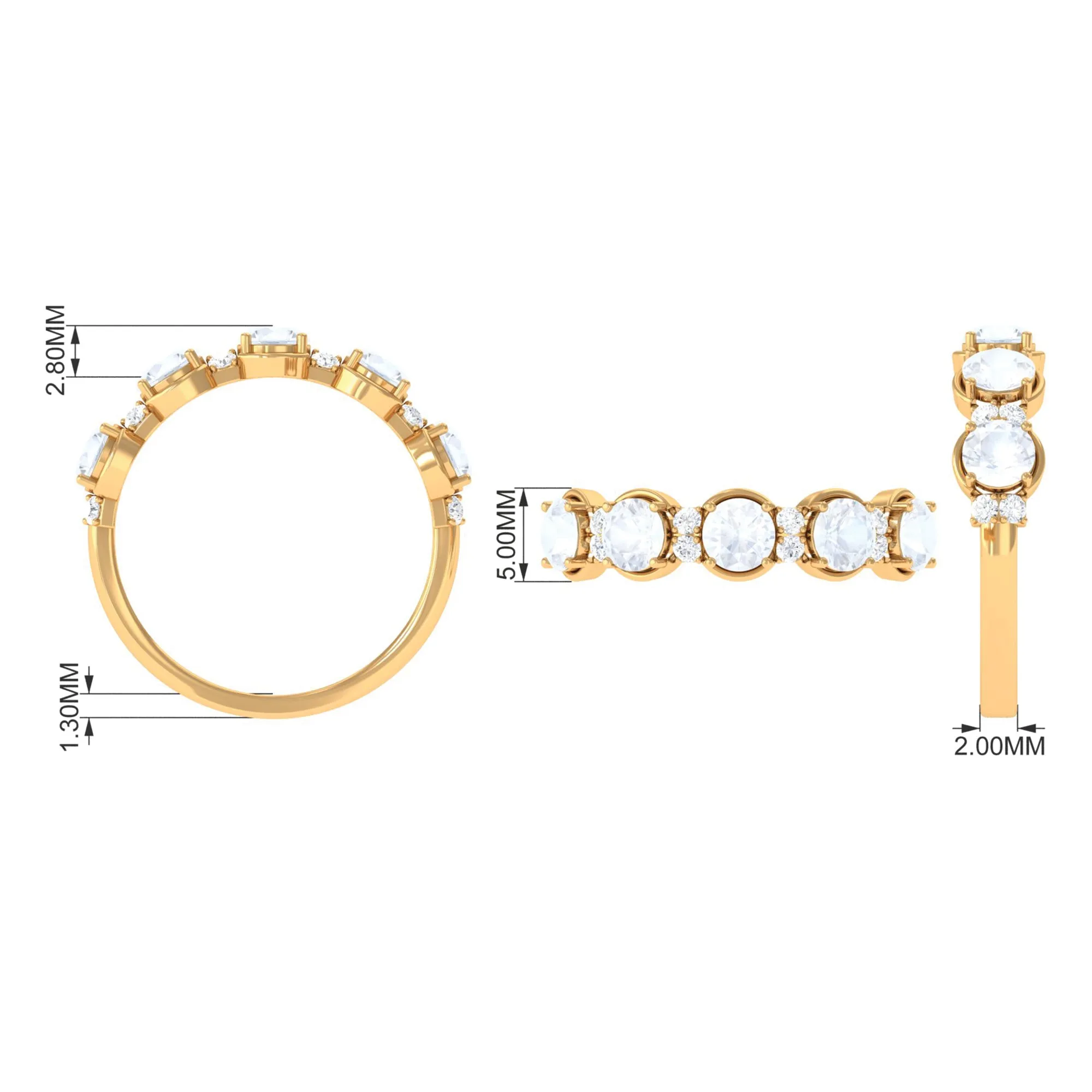 2 CT Genuine Moonstone and Diamond Half Eternity Ring