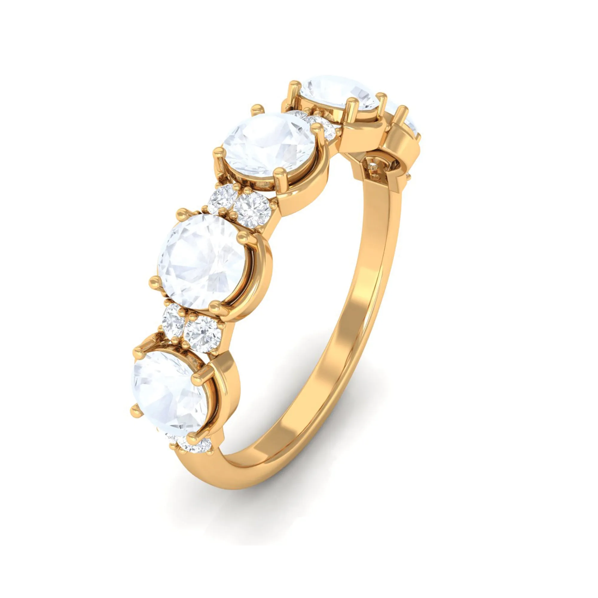 2 CT Genuine Moonstone and Diamond Half Eternity Ring