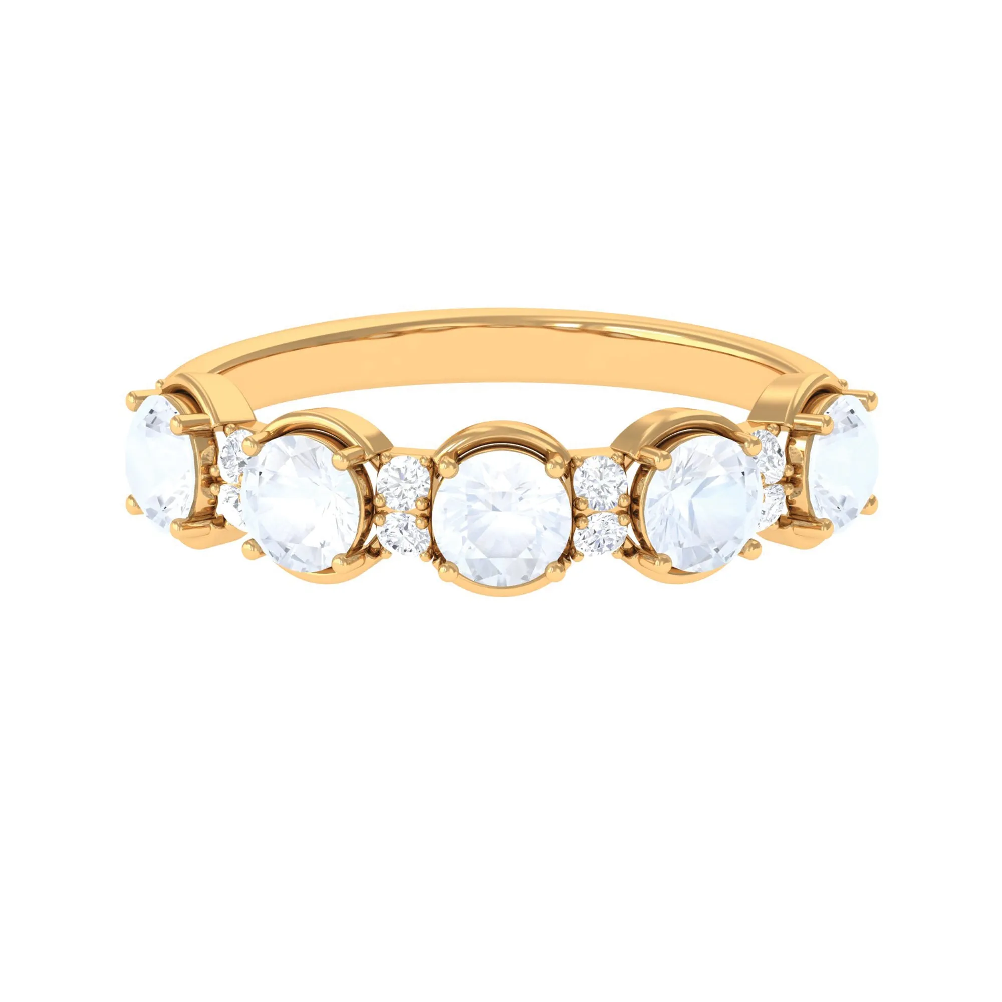 2 CT Genuine Moonstone and Diamond Half Eternity Ring