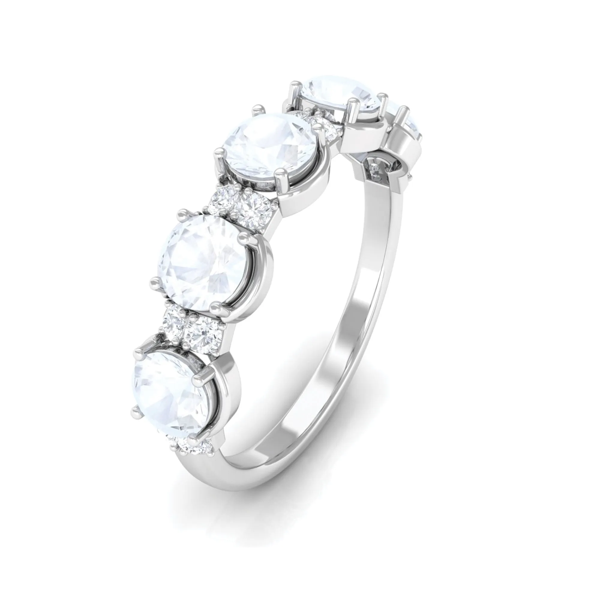 2 CT Genuine Moonstone and Diamond Half Eternity Ring
