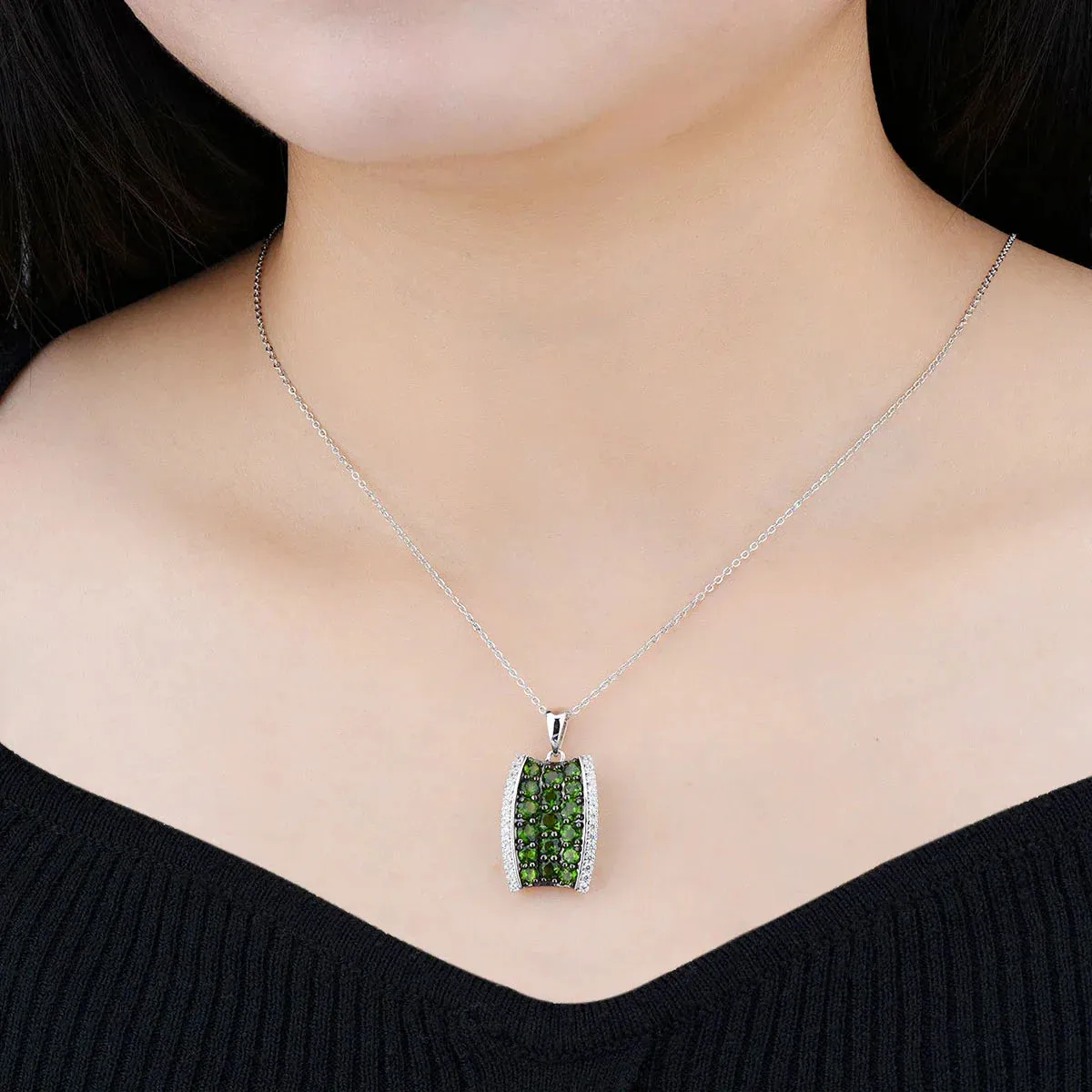 3 Carat Natural Green Diopside Sterling Silver Pendant - Elegant Fine Jewelry for Women