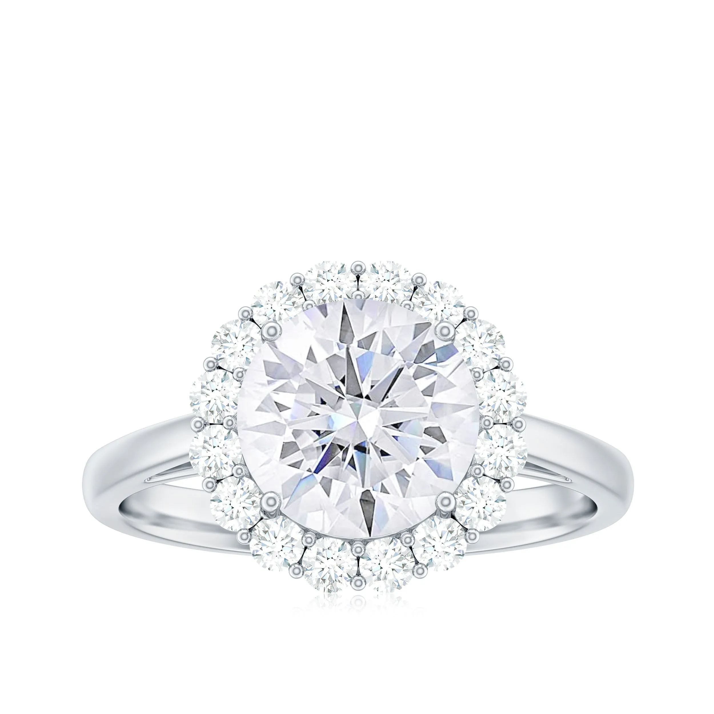 3 CT Round Shape Simulated Diamond Simple Halo Ring