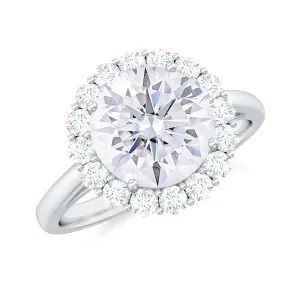 3 CT Round Shape Simulated Diamond Simple Halo Ring