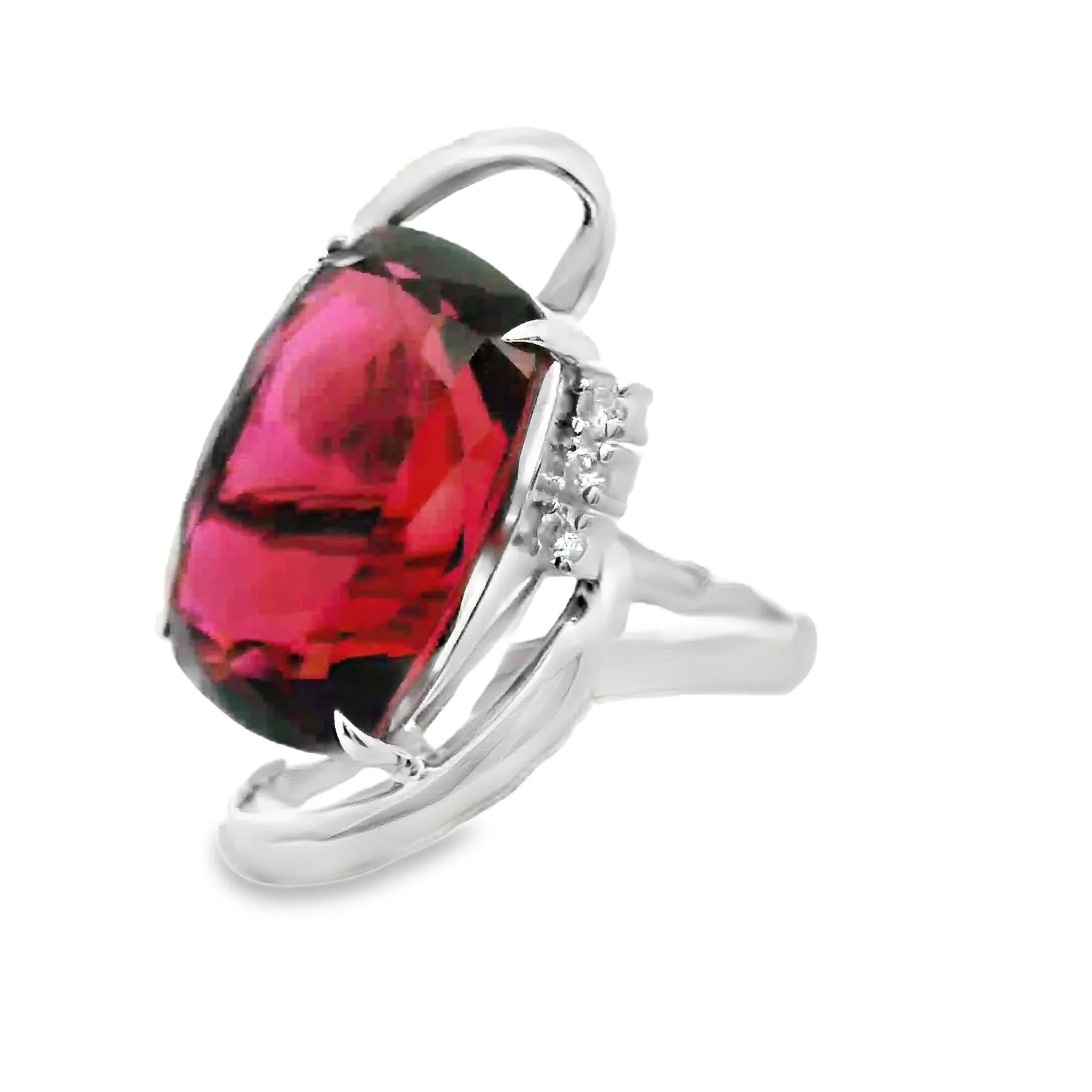 31.41 Carat Pink Tourmaline Diamond Platinum Cocktail Ring