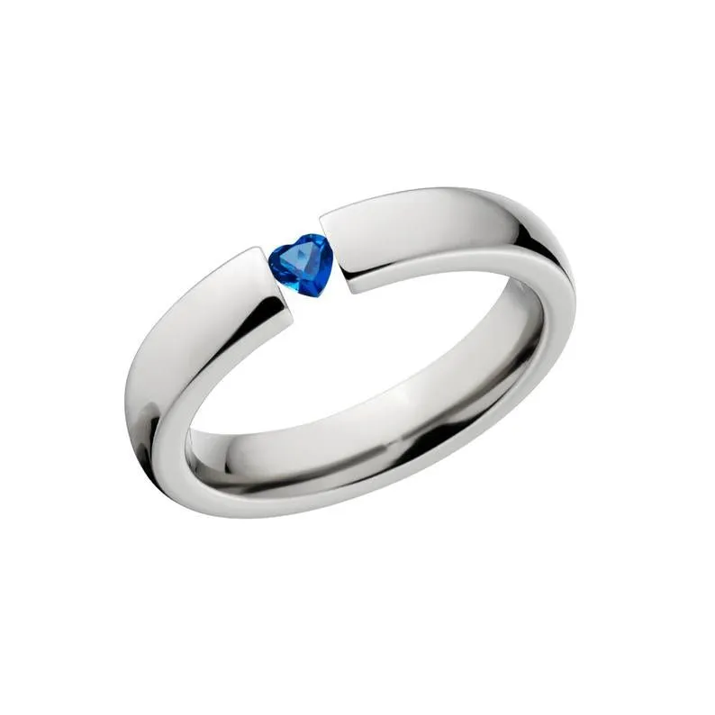 4mm Titanium Tension Set Rings, Heart Blue Topaz