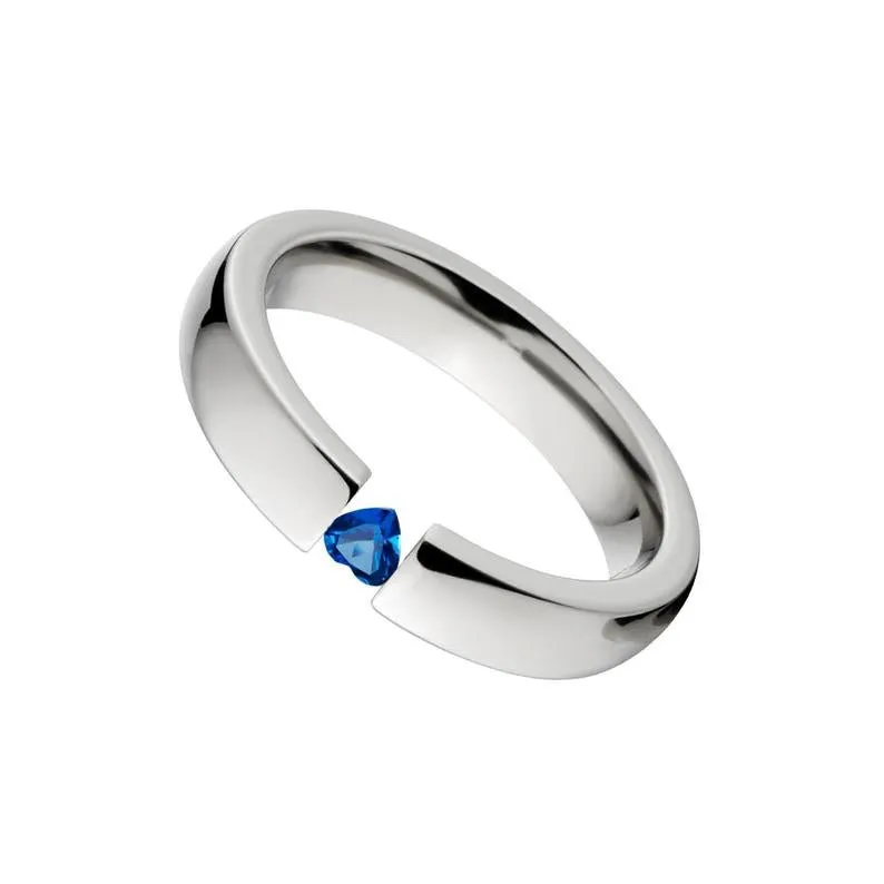 4mm Titanium Tension Set Rings, Heart Blue Topaz