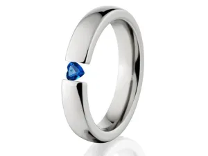 4mm Titanium Tension Set Rings, Heart Blue Topaz