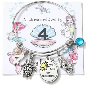 4th -100th Birthday Jewelry Gifts for Girls & Women 6th 10th 13th 16th 18th 21st 30th 40th 50th Adjustable Wire Banlge Charm Bracelets "4th"