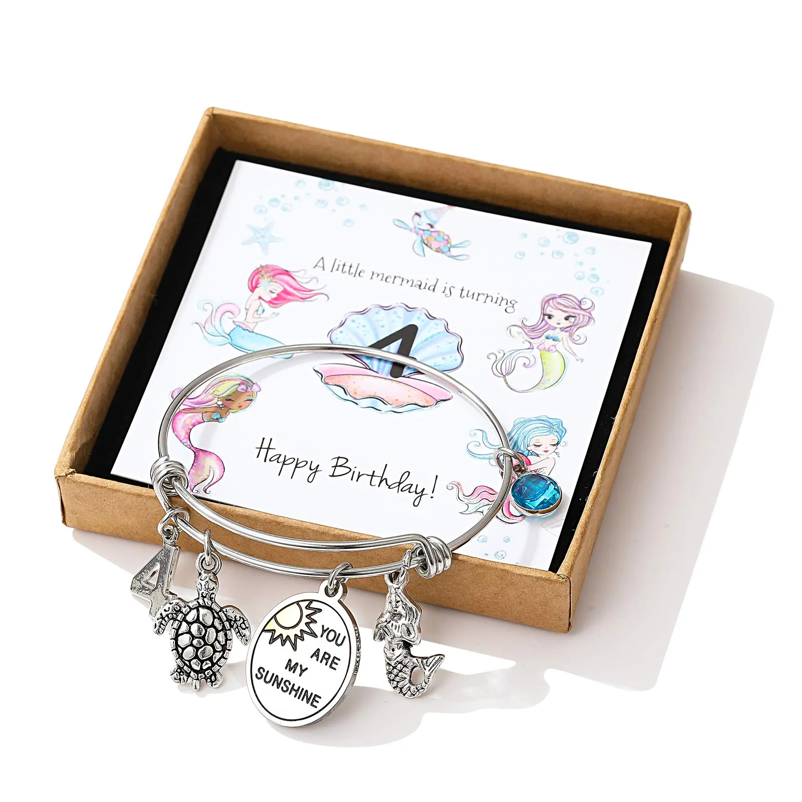 4th -100th Birthday Jewelry Gifts for Girls & Women 6th 10th 13th 16th 18th 21st 30th 40th 50th Adjustable Wire Banlge Charm Bracelets "4th"
