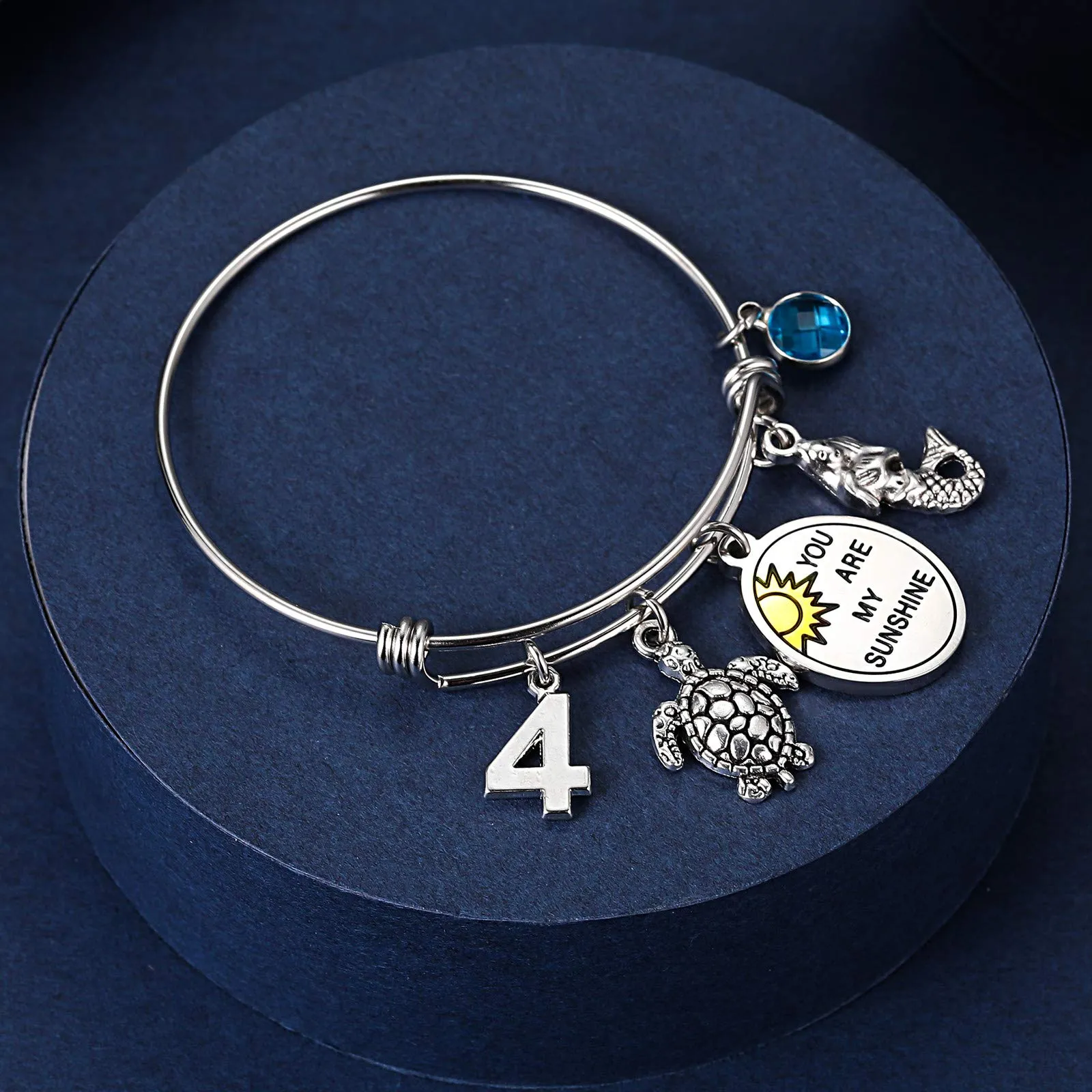 4th -100th Birthday Jewelry Gifts for Girls & Women 6th 10th 13th 16th 18th 21st 30th 40th 50th Adjustable Wire Banlge Charm Bracelets "4th"