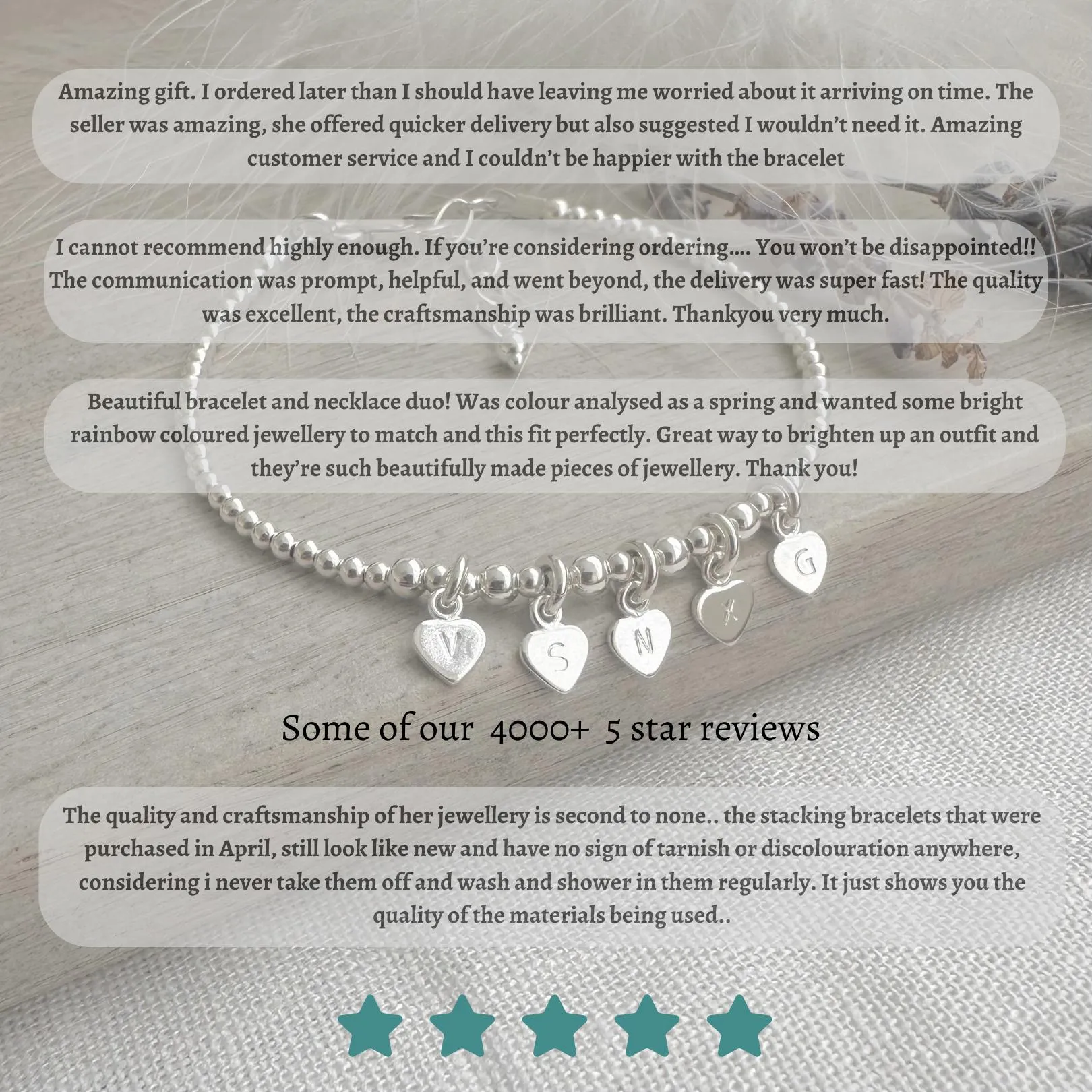 50th Birthday March Birthstone Bracelet, Personalised Initial 50 tag Birthday Gift in Sterling Silver