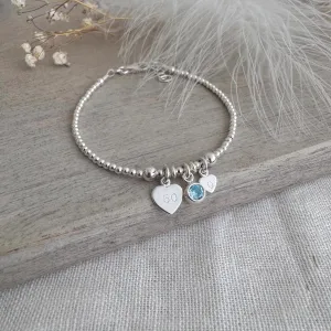 50th Birthday March Birthstone Bracelet, Personalised Initial 50 tag Birthday Gift in Sterling Silver