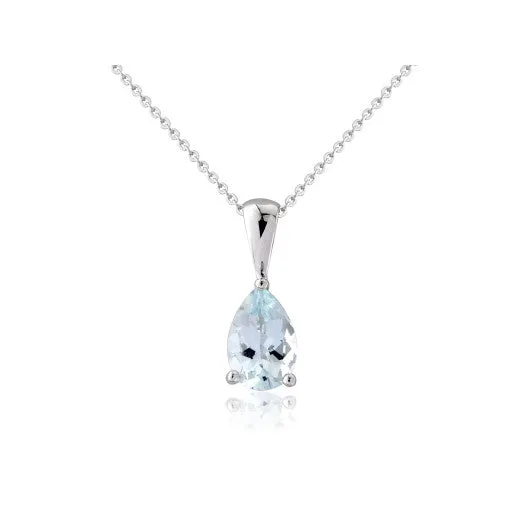 9ct White Gold Pear Aquamarine Pendant Necklace