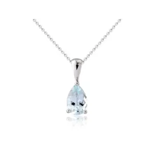 9ct White Gold Pear Aquamarine Pendant Necklace