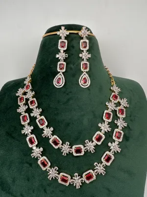 AD Double Layer Color Stone Short Necklace