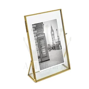 A.H Royal Art Decorative Picture Artwork Table Top Frame, Double Glass Floating Frame Style Gallery Wall Frame for Picture, Poster, Size - 5x7 inch ,Brass