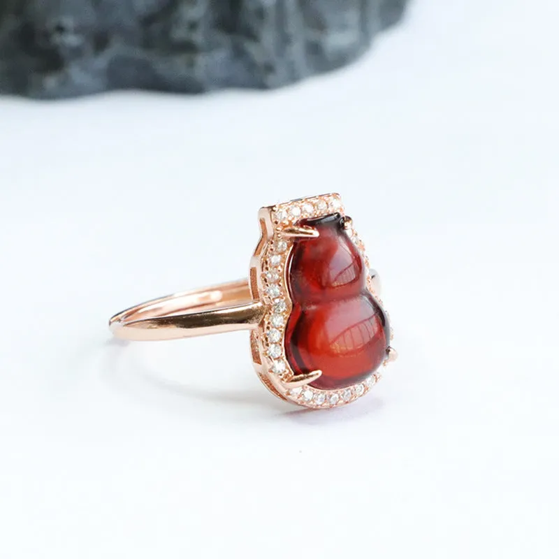 Amber Gourd Zircon Halo Sterling Silver Ring