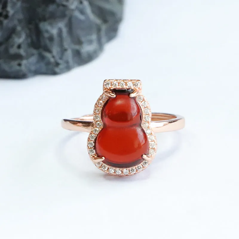 Amber Gourd Zircon Halo Sterling Silver Ring