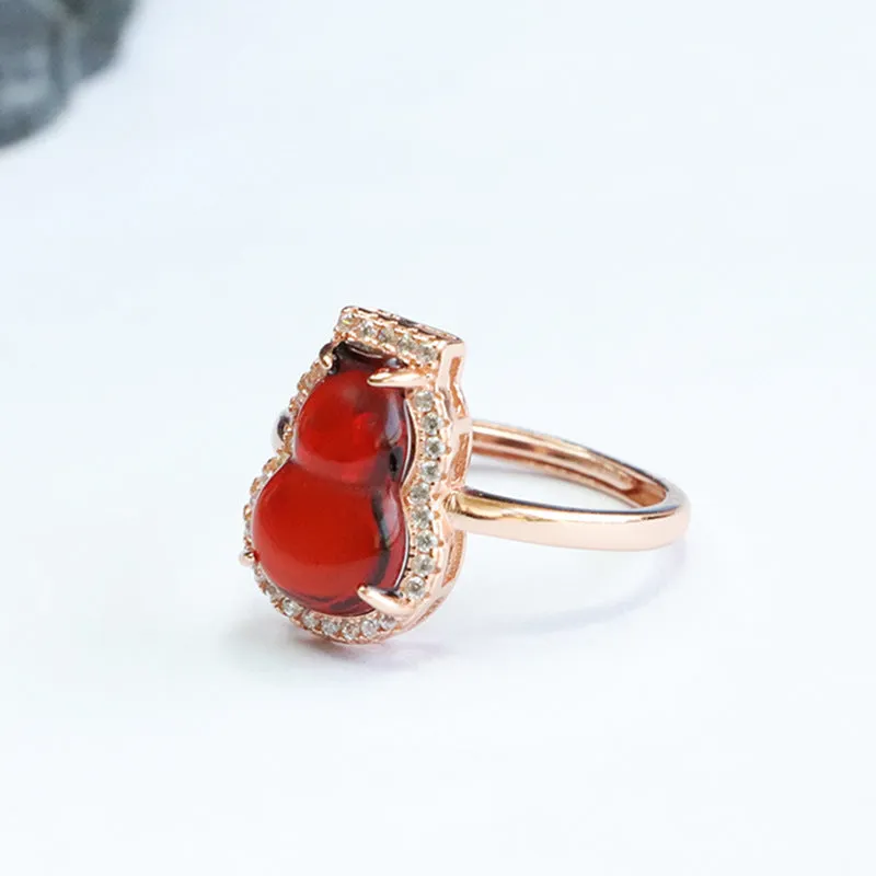 Amber Gourd Zircon Halo Sterling Silver Ring