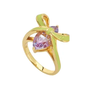Amelia Bow Ring Lime Enamel, Lilac CZ and Gold