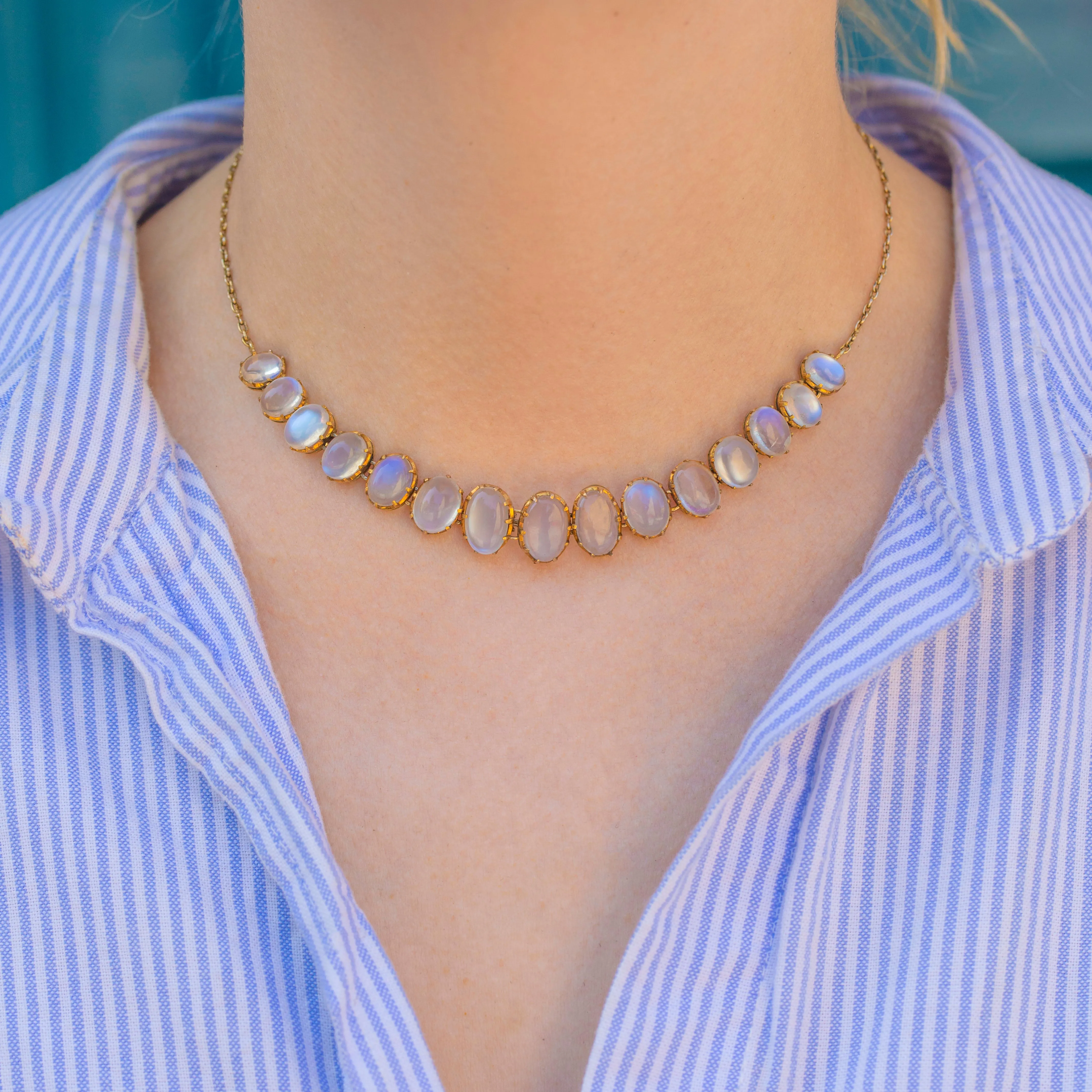 Antique 9ct Gold Moonstone Necklace, 18.75ct