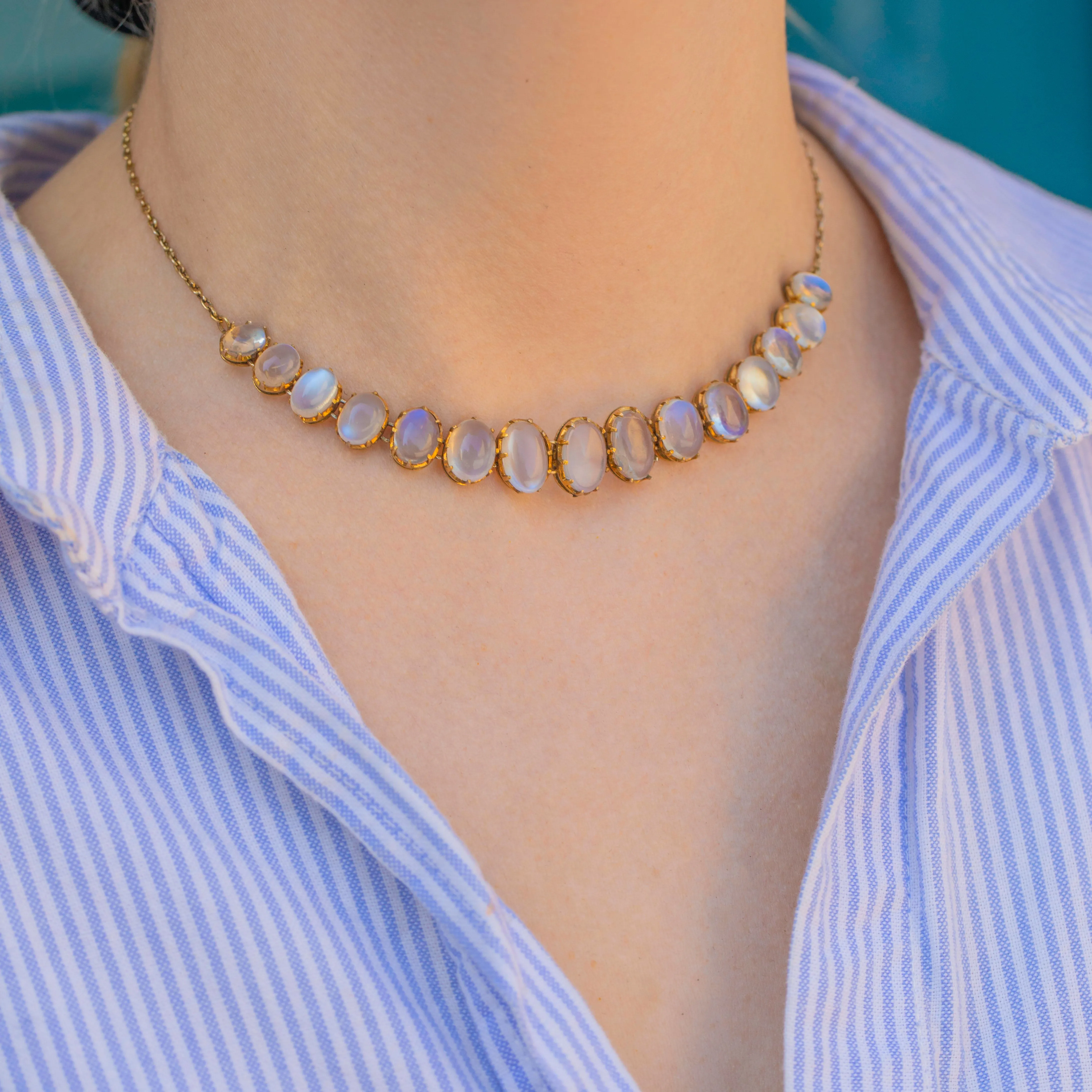 Antique 9ct Gold Moonstone Necklace, 18.75ct