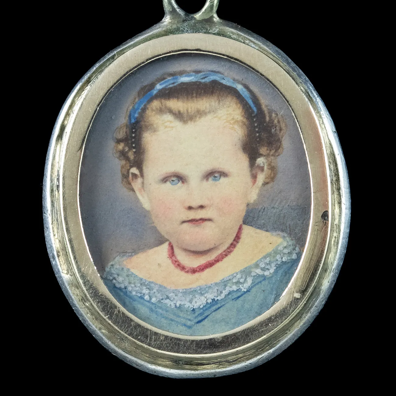 Antique Victorian Turquoise Pearl Locket Necklace With Hand Drawn Portrait