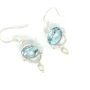 Aquamarine and Pearl Elegant Earrings