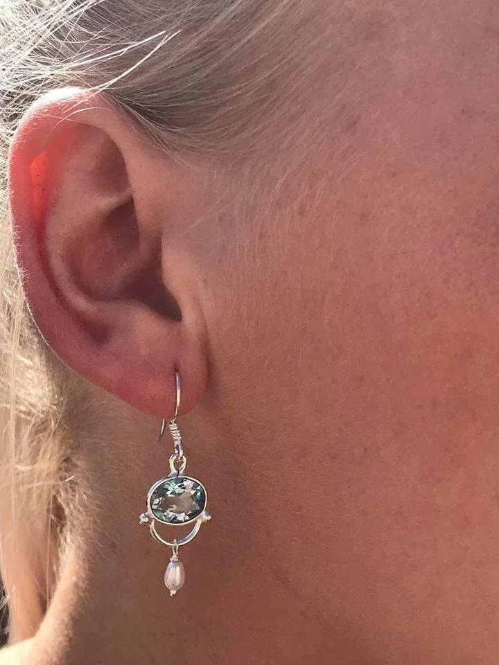Aquamarine and Pearl Elegant Earrings