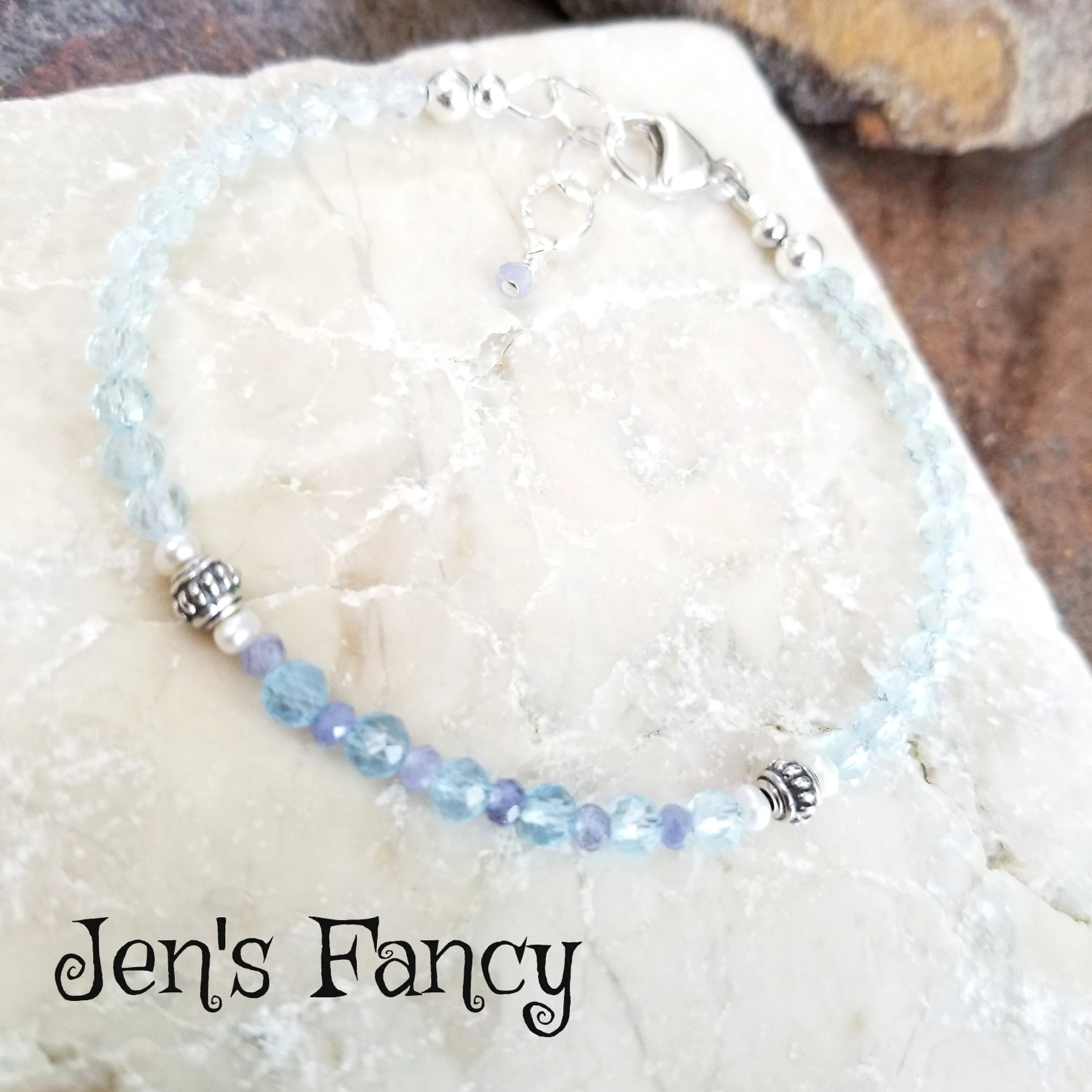 Aquamarine Gemstone Bracelet Sterling Silver