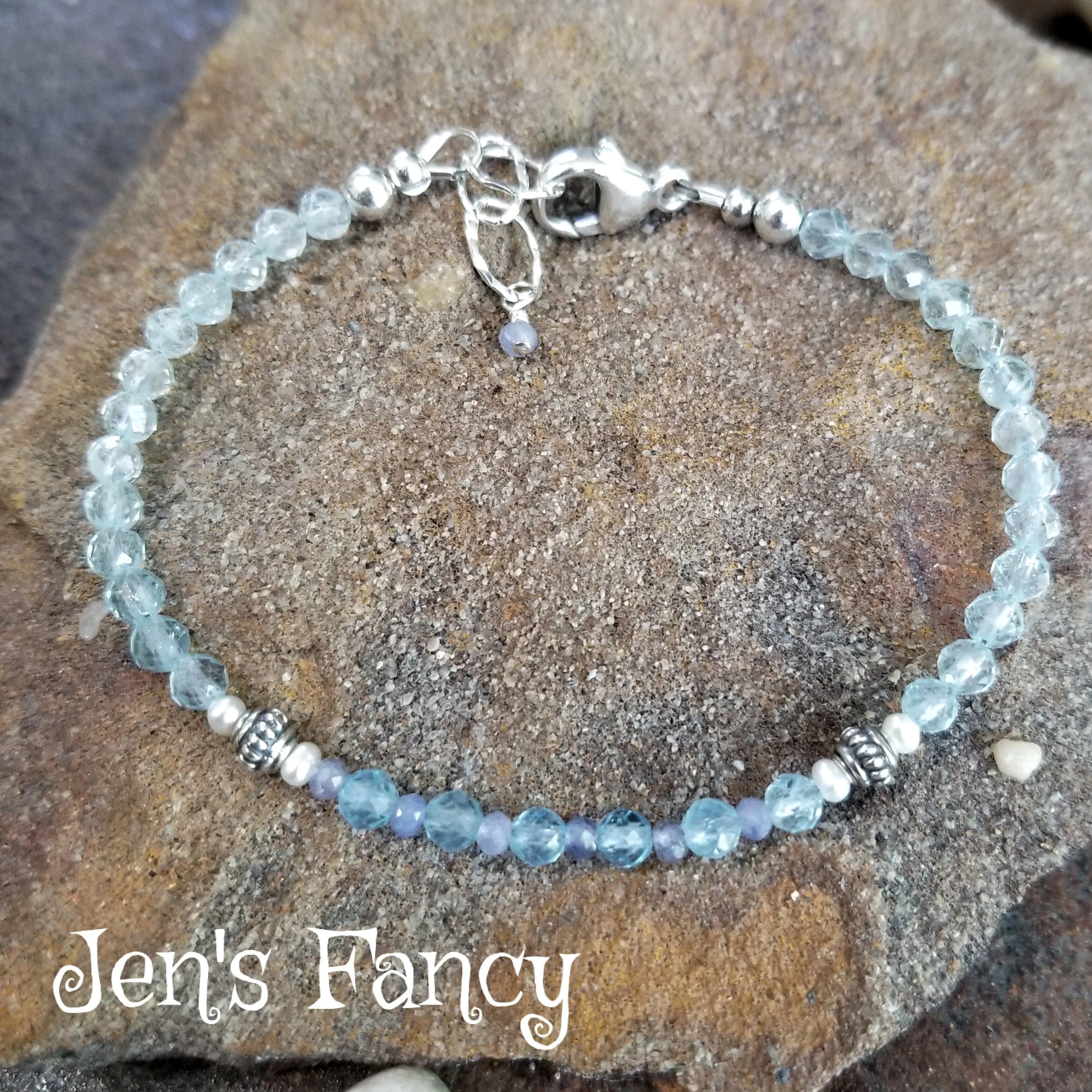 Aquamarine Gemstone Bracelet Sterling Silver