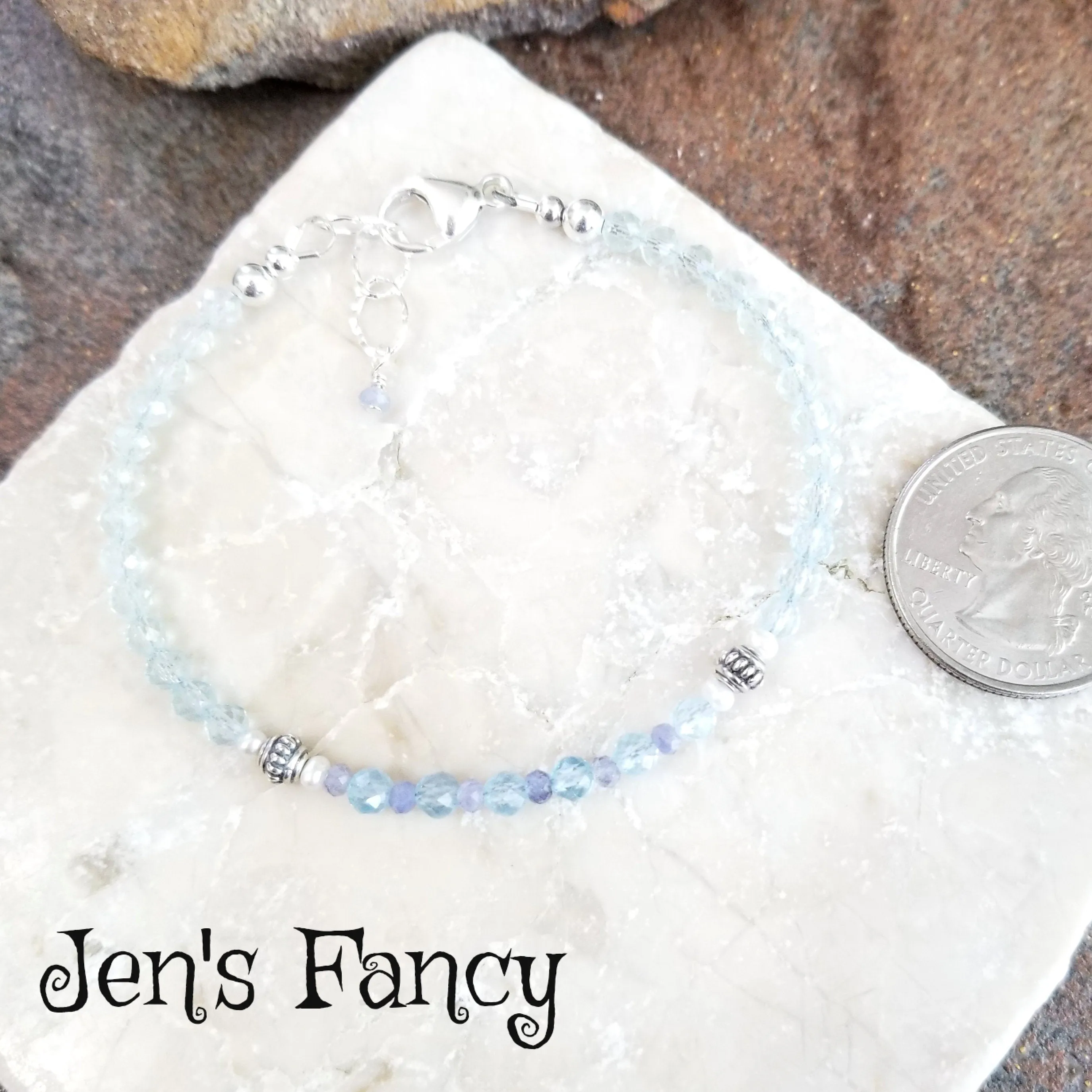 Aquamarine Gemstone Bracelet Sterling Silver