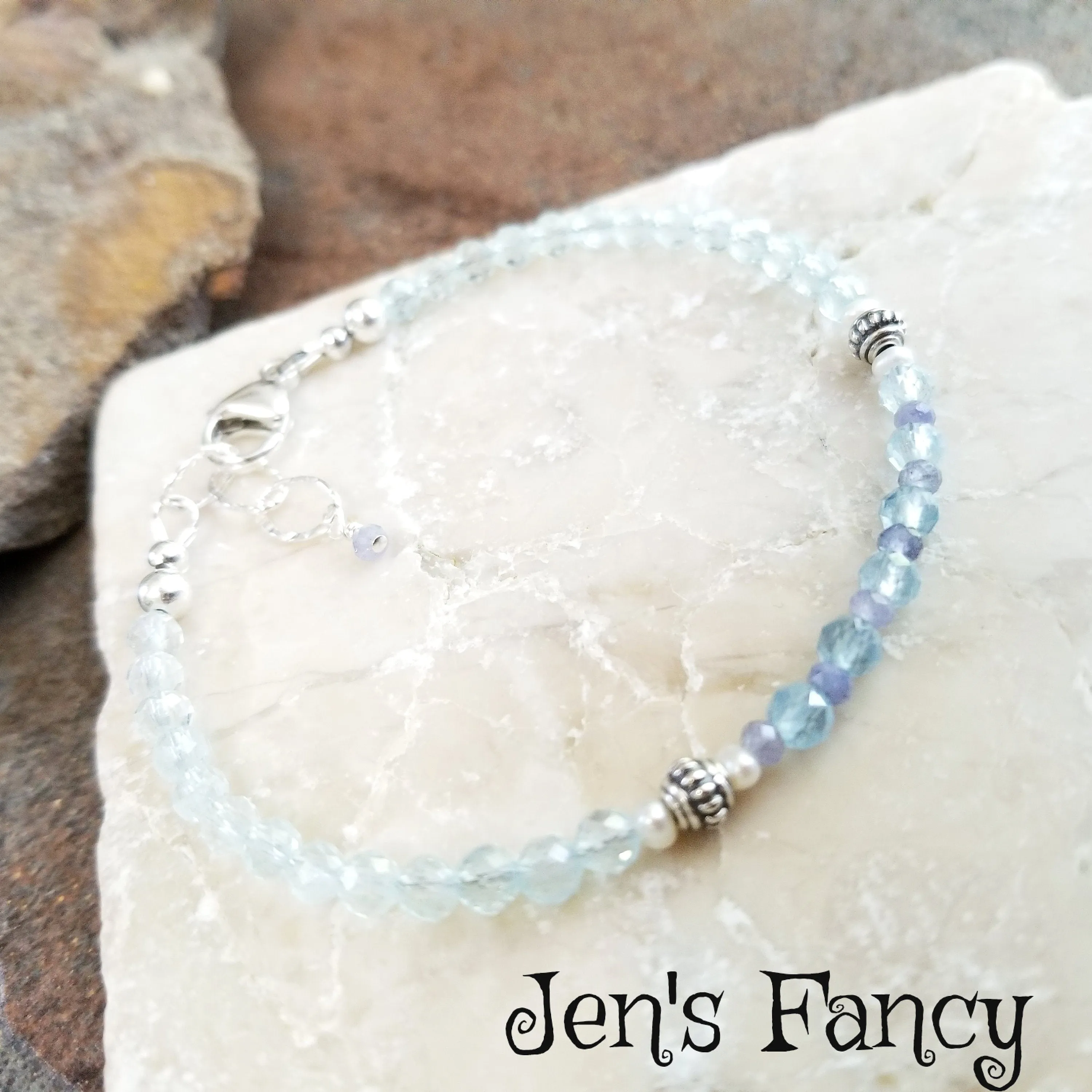 Aquamarine Gemstone Bracelet Sterling Silver