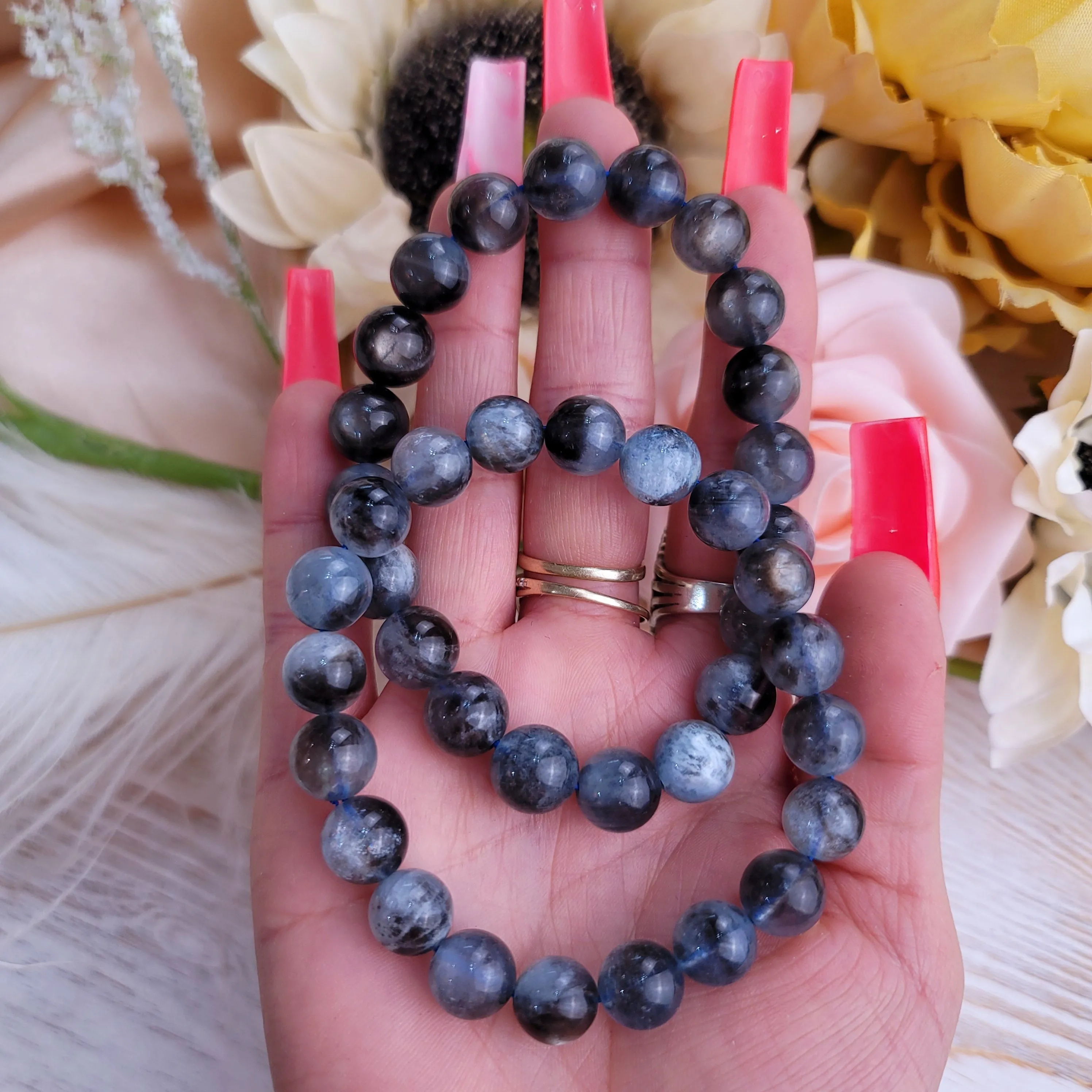 Aquamarine With Biotite (AA Grade) 10 mm  Bracelet for Calm Communication