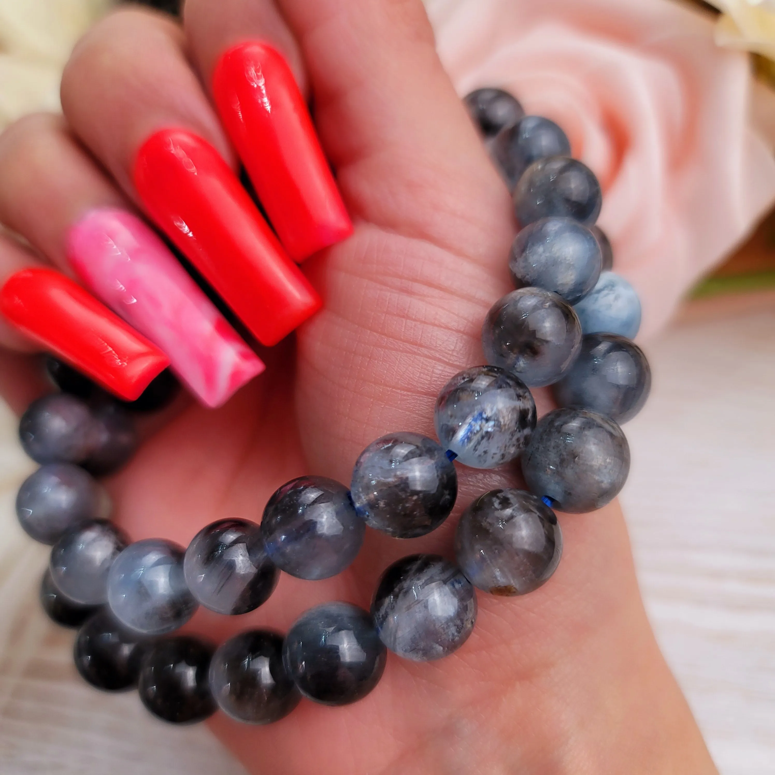 Aquamarine With Biotite (AA Grade) 10 mm  Bracelet for Calm Communication